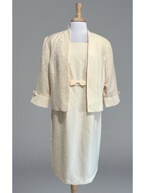 Studio I Women's 14 Ivory Jacquard Floral Jacket and Dress 2pc Wedding Formal